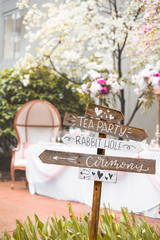 Signpost for wonderland theme wedding