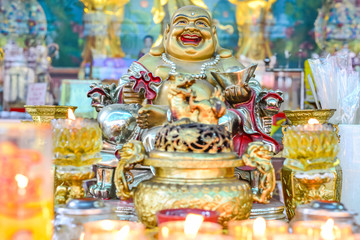 Golden Chinese Buddha Statue in the Temple , Thailand