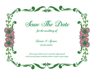 Design for banner save the date, with decoration of pink flower frame. Vector