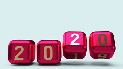  2020 gold number on cubes red Metallic color 3d rendering for new year content.
