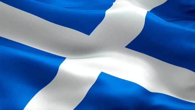 Scotland flag Motion Loop video waving in wind. Realistic Scottish Flag background. Scotland Flag Looping Closeup 1080p Full HD 1920X1080 footage. Scotland EU European country flags footage video for 