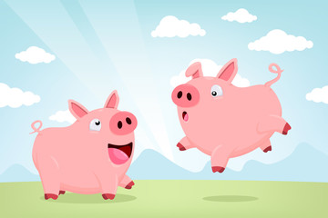 vector cartoon of two pigs