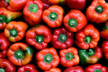Fresh Colombian red bell peppers, farmers produce market, Colombia