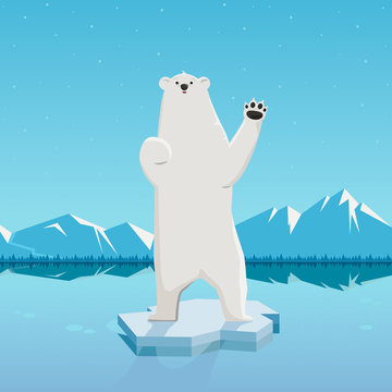 vector cartoon of a polar bear waving 