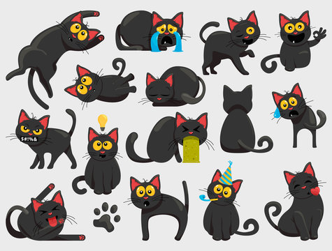 vector cartoon collection of various black kittens