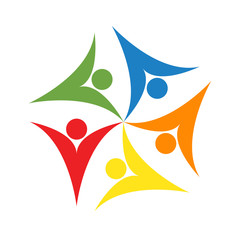 Teamwork icon,Group four people logo handshake in a circle vector illustrations