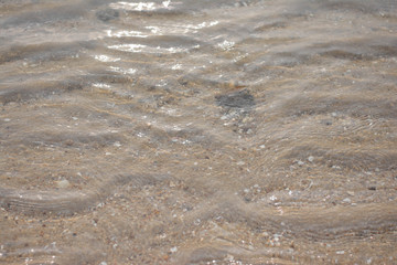 blur sand beach with bokeh sun light abstract background.Summer holiday concept: Abstract bokeh light and blurry beach sunrise background