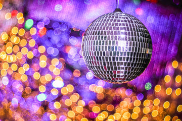 Disco party. Blurred, abstract background. Copy space.