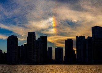 Miami City Downtown district buildings at sunset