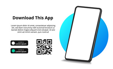 page banner advertising for downloading app for mobile phone, smartphone. Download buttons with scan qr code template. - obrazy, fototapety, plakaty