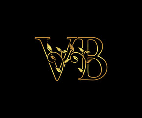 Classy Gold letter V and B, VB, elegant decorative ornament emblem badge, wedding logo, classy letter logo icon.