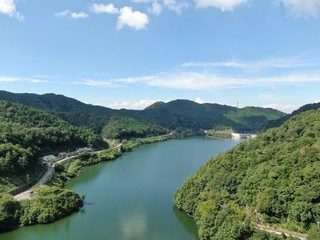 Fototapeta premium Takihata Lake landscape, aerial view