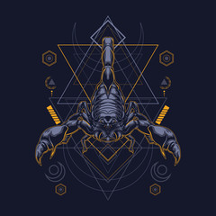 scorpion illustration with sacred geometry pattern