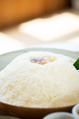 Thai desserts are on the table in the restaurant.