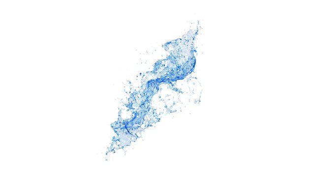 3D animation of a blue water splash with alpha layer