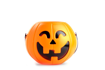 pumpkin toy basket for Halloween seasons.plastic pumpkin, trick or treat, seasonal celebration.