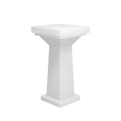 Realistic exhibition product stand. White vector square pedestal mockup.