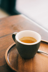 Hot coffee in the cafe