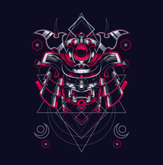 samurai head illustration with sacred geometry pattern