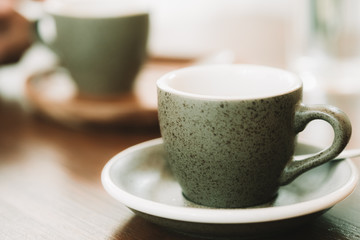 Hot coffee in the cafe