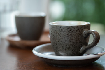 Hot coffee in the cafe