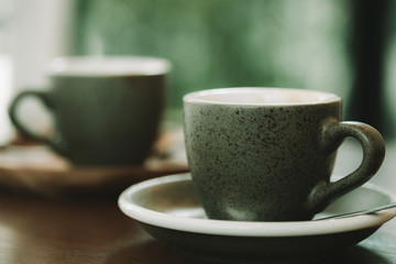 Hot coffee in the cafe