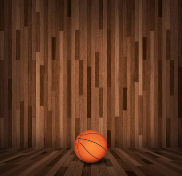Basketball on Court. 3d render