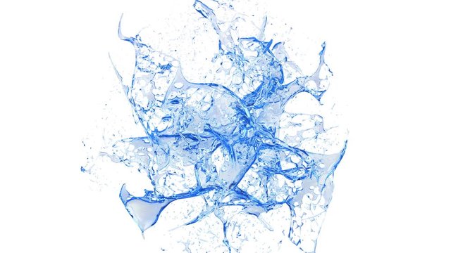 3D animation of a blue water splash with alpha layer
