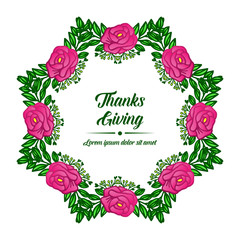 Decor for invitation card of thanksgiving, with pink rose flower frame background. Vector