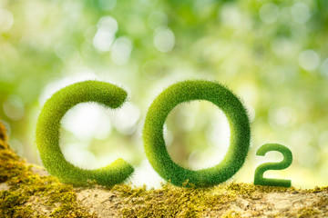 CO2 letter with green bokeh background