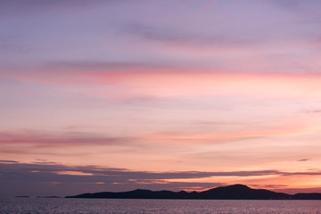 Sea sunset landscape. Pink clouds.