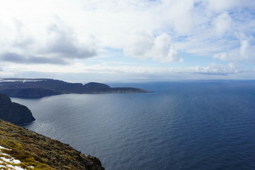 Majestic steep cliff view from the northcape, in northern Norway.