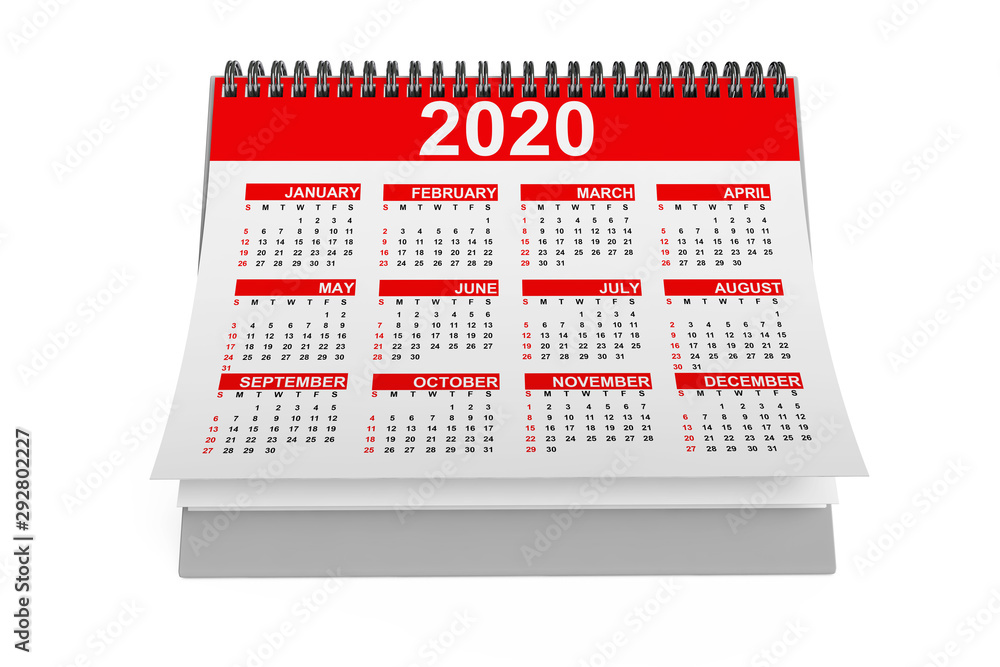 Poster 2020 year desktop calendar. 3d rendering