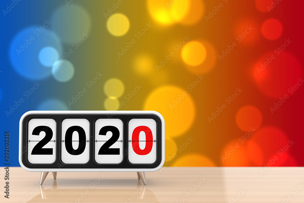 Poster retro flip clock with 2020 new year sign. 3d rendering