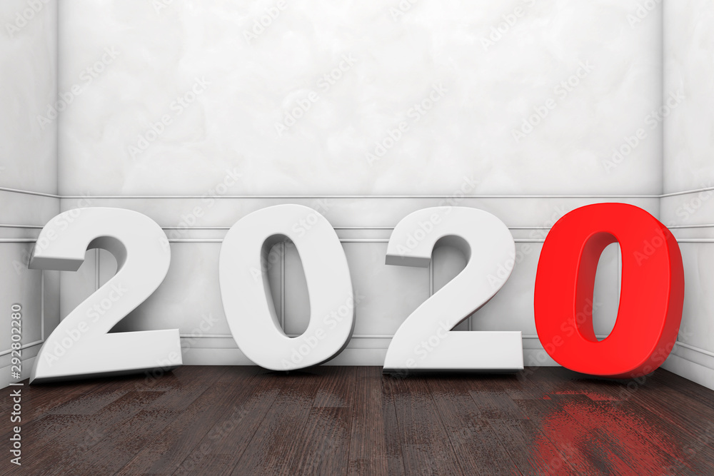 Aufkleber 2020 new year sign in empty room. 3d rendering