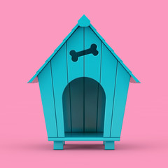Blue Cartoon Dog House Mockup Duotone. 3d Rendering