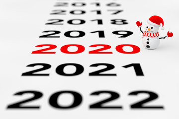 New 2020 Year Sign with Snowman. 3d Rendering