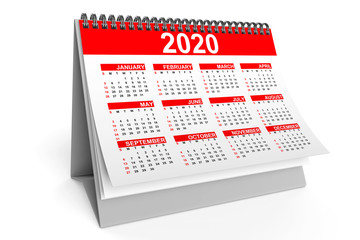 2020 Year Desktop Calendar. 3d Rendering