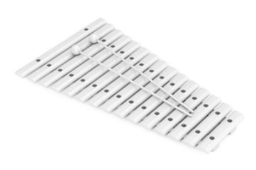 White Wooden Xylophone with Mallets Mockup in Clay Style. 3d Rendering