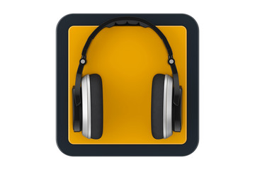 Black Modern Headphones as Touchpoint Web Icon Button. 3d Rendering
