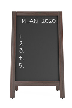 Menu Chalk Board with the Phrase Plan 2020. 3d Rendering