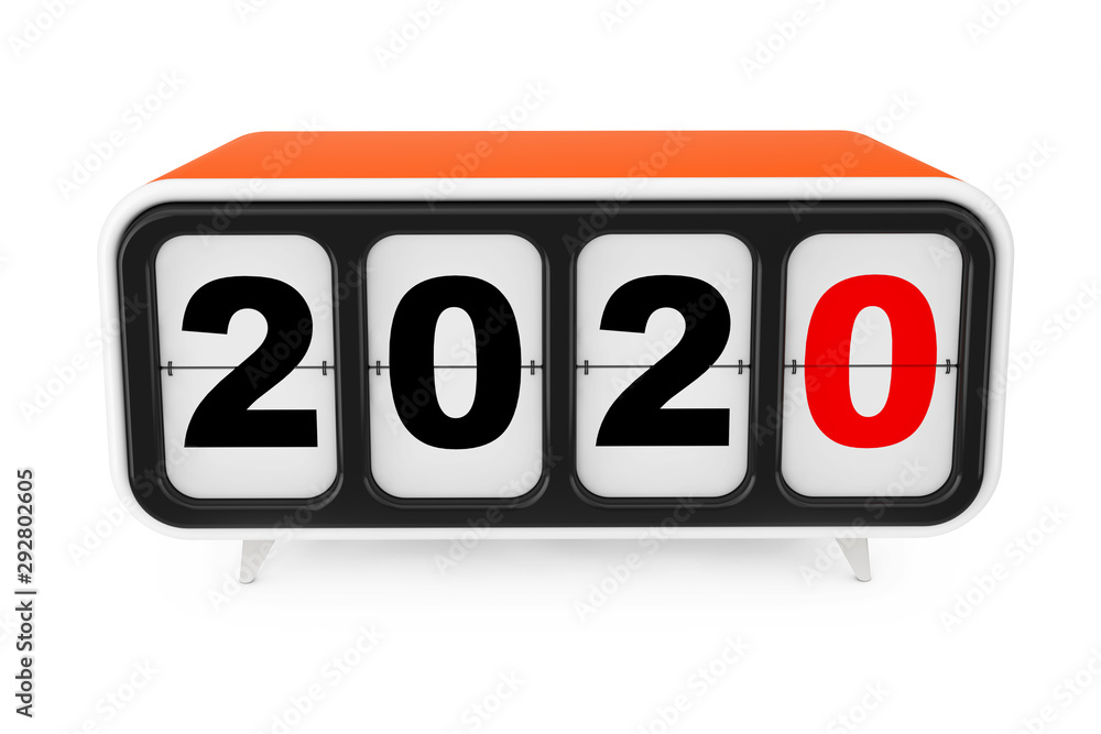 Poster retro flip clock with 2020 new year sign. 3d rendering