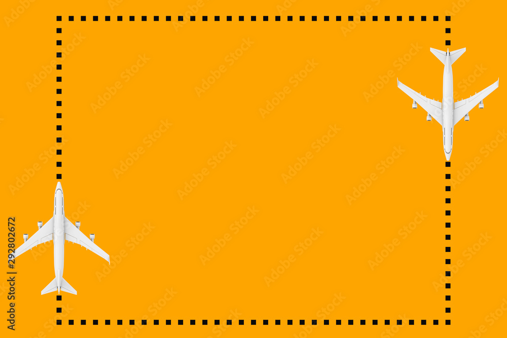 Poster Top View of White Jet Passenger's Airplane as Dots Frame with Blank Space for Your Design. 3d Rendering