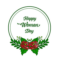 Invitation card happy woman day, with elegant red rose flower frame. Vector