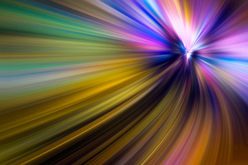 Abstract big data, colorful fibers, rays tunnel background in violet and gold color. 3D Illustration