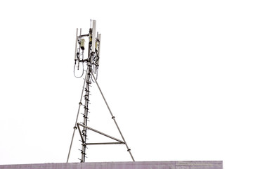 communication tower with antennas on the top of building isolate on white background