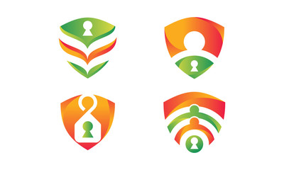 Life Insurance, people shield icon. Vector flat style illustration Abstract business security Agency logo template.