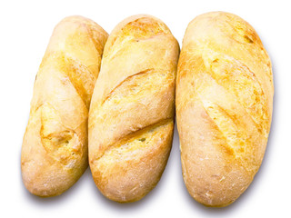 French breads isolate on white background and make with paths.