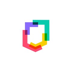 colorful shield logo vector icon illustration in overlap overlapping style