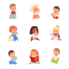 Toddlers in different situations. Vector illustration on a white background.